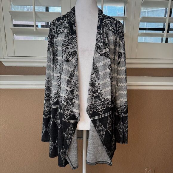 Vocal Sz S Long Duster Cardigan Sweater Black Gray Victorian Baroque Whimsigoth - Picture 1 of 6